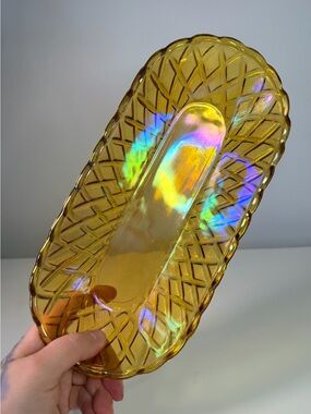 1970s Indiana Glass Carnival Marigold Trinket/ Relish / snacks Dish